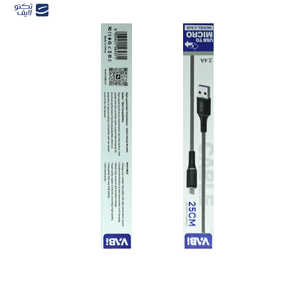 کابل تبدیل USB به microUSB وابی مدل Ca28 طول 0.25 متر کابل تبدیل USB به microUSB وابی مدل Ca28 طول 0.25 متر