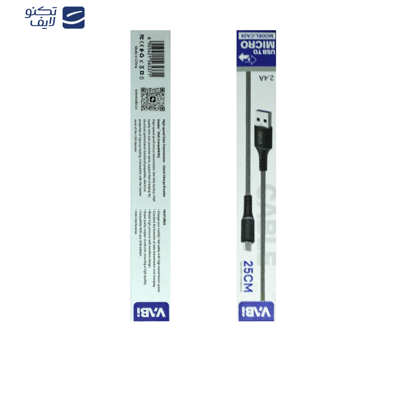 کابل تبدیل USB به microUSB وابی مدل Ca28 طول 0.25 متر کابل تبدیل USB به microUSB وابی مدل Ca28 طول 0.25 متر