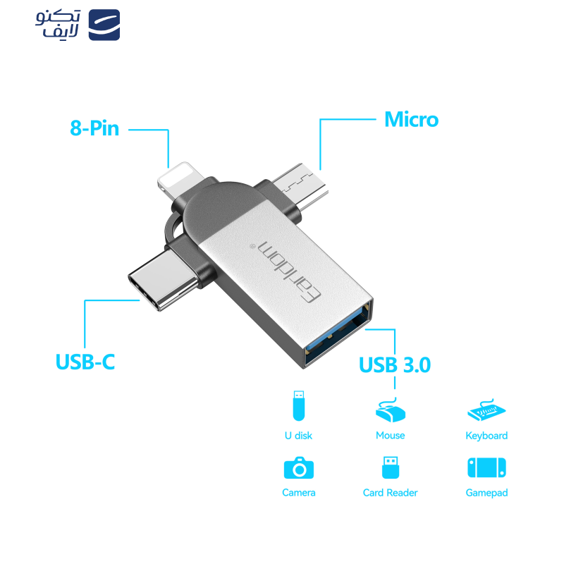 مبدل USB OTG به microUSB / لایتنینگ / USB-C ارلدام مدل ET-OT93