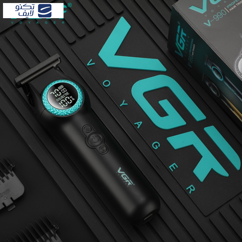 ماشین اصلاح موی سر و صورت وی جی ار مدل V-990، تکنولوژی اصلاح به صورت تریمر، به همراه کابل شارژ USB، برس تمیزکننده، روغن، 3 عدد شانه، با عملکرد توربو، نمایش وضعیت باتری ماشین اصلاح موی سر و صورت وی جی ار مدل V-990، تکنولوژی اصلاح به صورت تریمر، به همراه کابل شارژ USB، برس تمیزکننده، روغن، 3 عدد شانه، با عملکرد توربو، نمایش وضعیت باتری