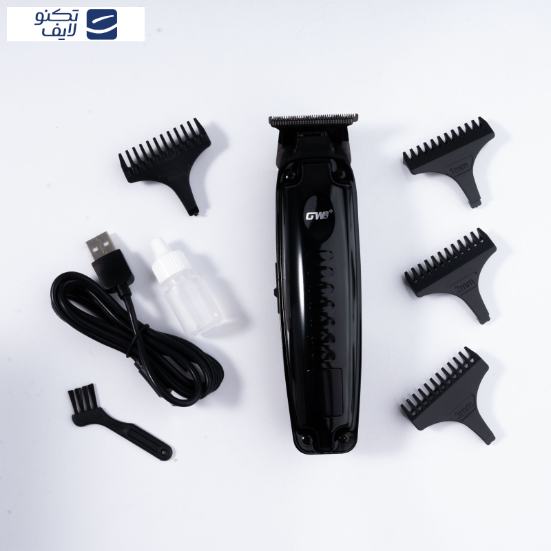 ماشین اصلاح موی سر و صورت جی دبلیو مدل GW-9979، اصلاح به صورت صفر زن، خط زن، منبع انرژی باتری، تکنولوژی اصلاح به صورت تریمر، به همراه کابل شارژ، برس تمیزکننده، روغن، 4 عدد شانه، عملکرد توربو ماشین اصلاح موی سر و صورت جی دبلیو مدل GW-9979، اصلاح به صورت صفر زن، خط زن، منبع انرژی باتری، تکنولوژی اصلاح به صورت تریمر، به همراه کابل شارژ، برس تمیزکننده، روغن، 4 عدد شانه، عملکرد توربو