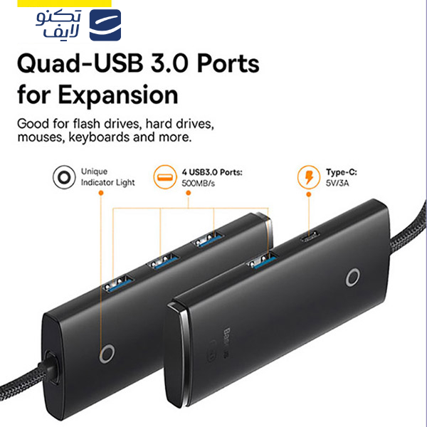 هاب 4 پورت usb-c باسئوس مدل wkqx030401 
