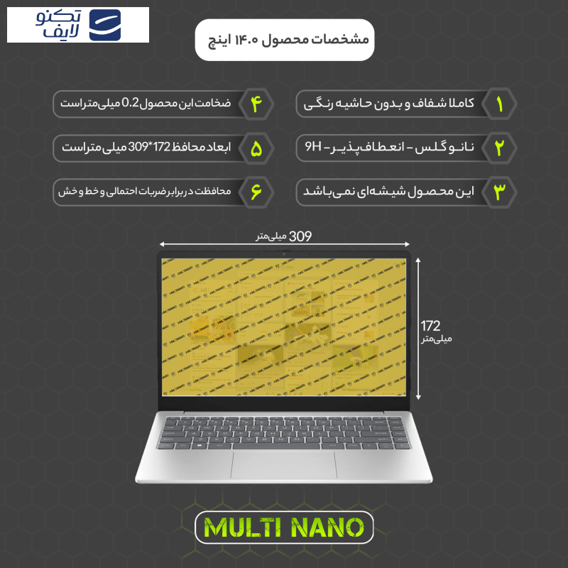 محافظ صفحه نمایش مولتی نانو مدل X-S1N مناسب برای لپ تاپ 14.1 اینچ محافظ صفحه نمایش مولتی نانو مدل X-S1N مناسب برای لپ تاپ 14.1 اینچ
