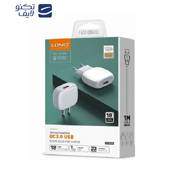 شارژر دیواری الدینیو مدل A1306Q همراه با کابل تبدیل USB-C