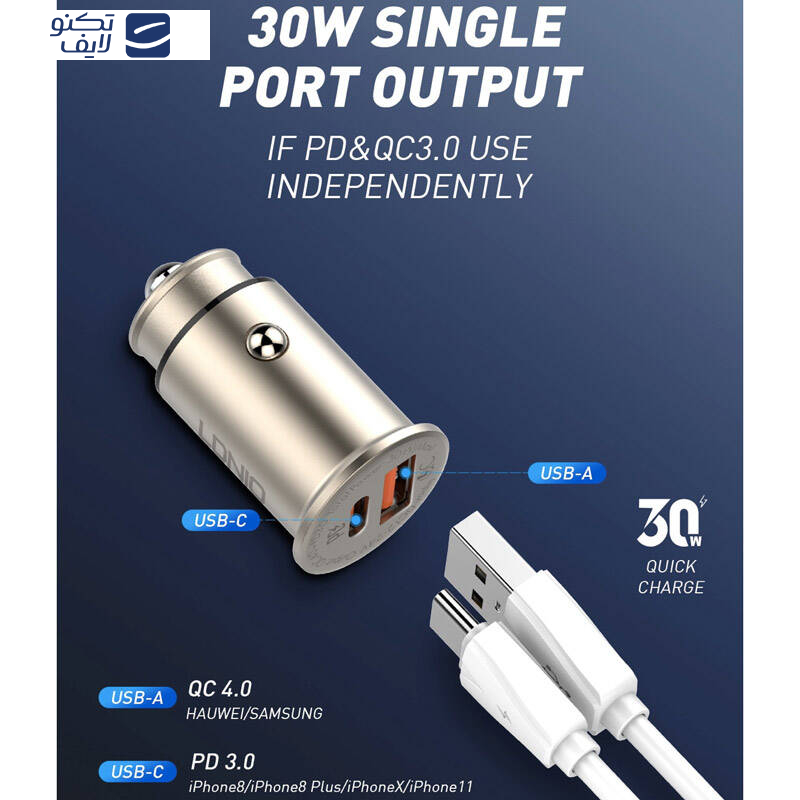 شارژر فندکی الدینیو مدل C506Q-30W به همراه کابل تبدیل USB-C شارژر فندکی الدینیو مدل C506Q-30W به همراه کابل تبدیل USB-C