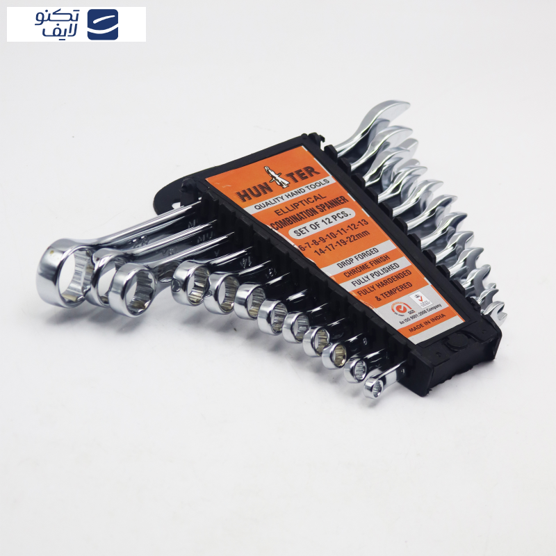 آچار یکسر تخت و یکسر رینگی هانتر مدل YP-PELEKANI-6/22MM مجموعه 12 عددی