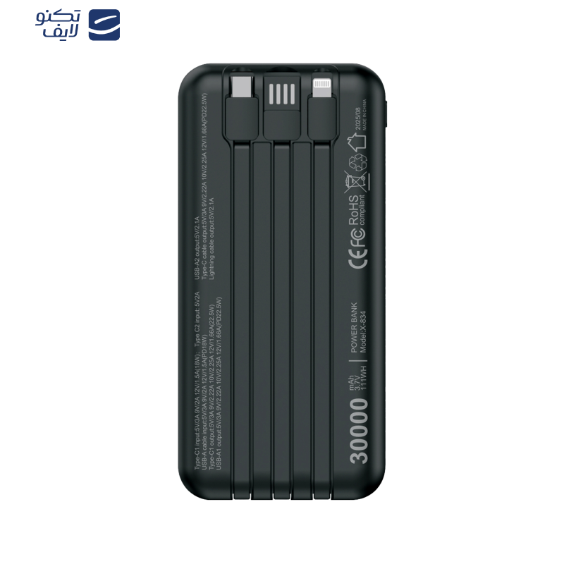 پاوربانک ایکس انرژی مدل X-834 22.5W ظرفیت 30000 میلی آمپر ساعت