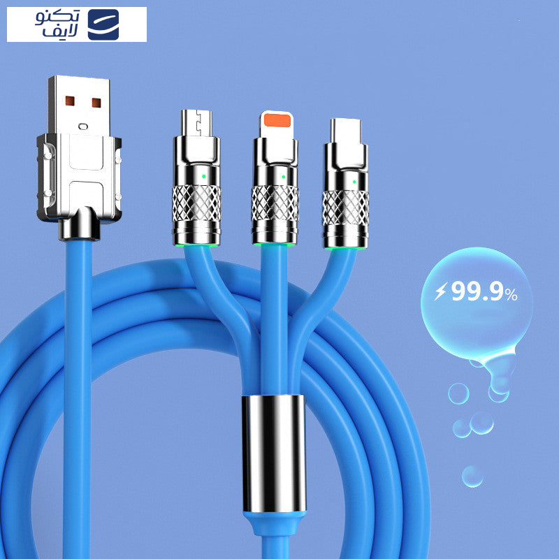 کابل تبدیل USB به micro USB / لایتنینگ / USB-C پسنجر لاین مدل 3in1 ZINC ALLOY 120W طول 1.2 متر