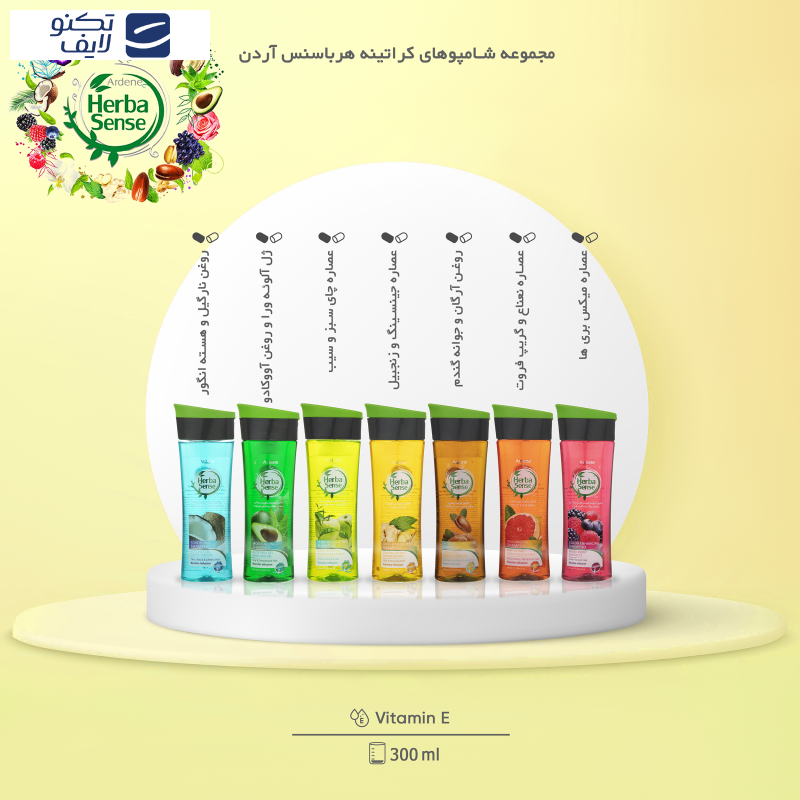 شامپو کراتینه و رطوبت رسان آردن هرباسنس مدل آووکادو مناسب موهای آسب دیده و شکننده حجم 300 میلی لیتر