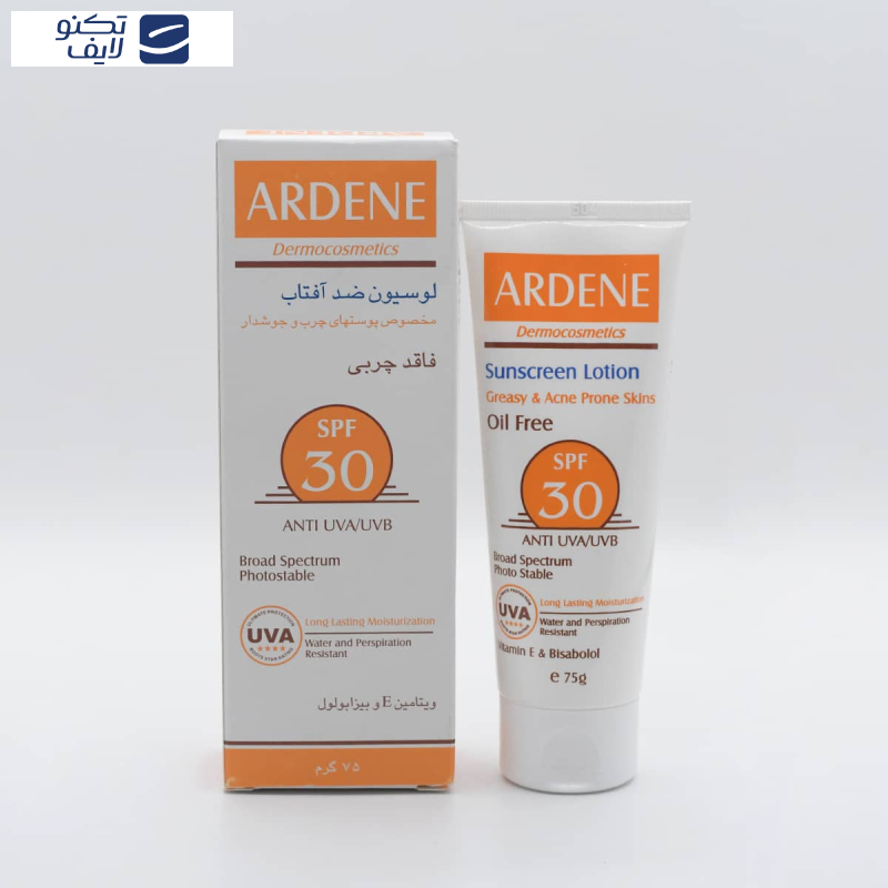 لوسیون ضدآفتاب آردن مدل SPF30 مناسب پوست های چرب و مستعد آکنه وزن 75 گرم