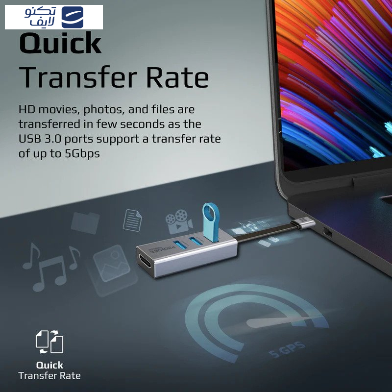 هاب 4 پورت USB-C پرومیت مدل MEDIAHUB-C3 