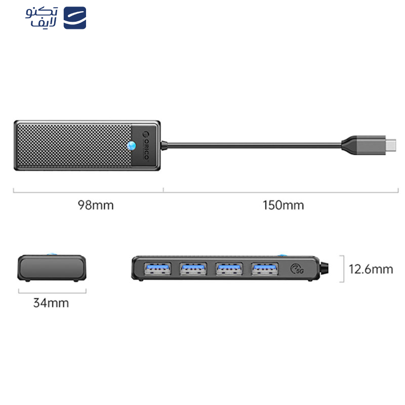 هاب 4 پورت USB-C اوریکو مدل PAPW4A-C3-015 هاب 4 پورت USB-C اوریکو مدل PAPW4A-C3-015