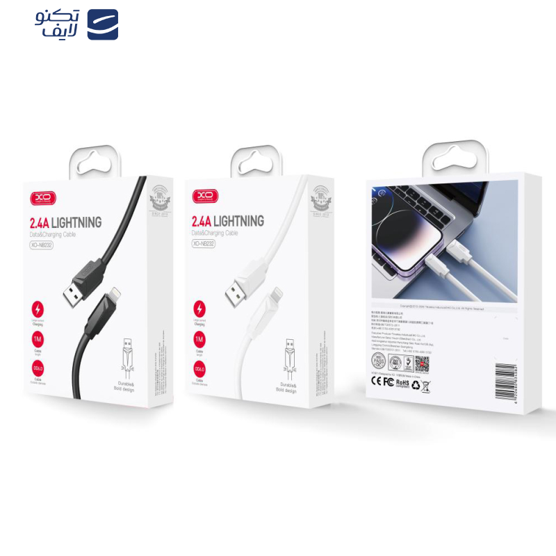 کابل تبدیل usb به لایتنینگ ایکس او مدل nb232 طول 1متر