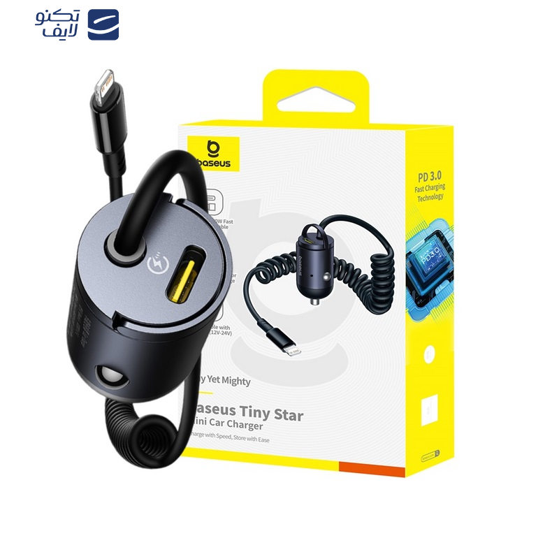 شارژر فندکی 30 وات بیسوس مدل Tiny Star به مراه کابل لایتنینگ شارژر فندکی 30 وات بیسوس مدل Tiny Star به مراه کابل لایتنینگ