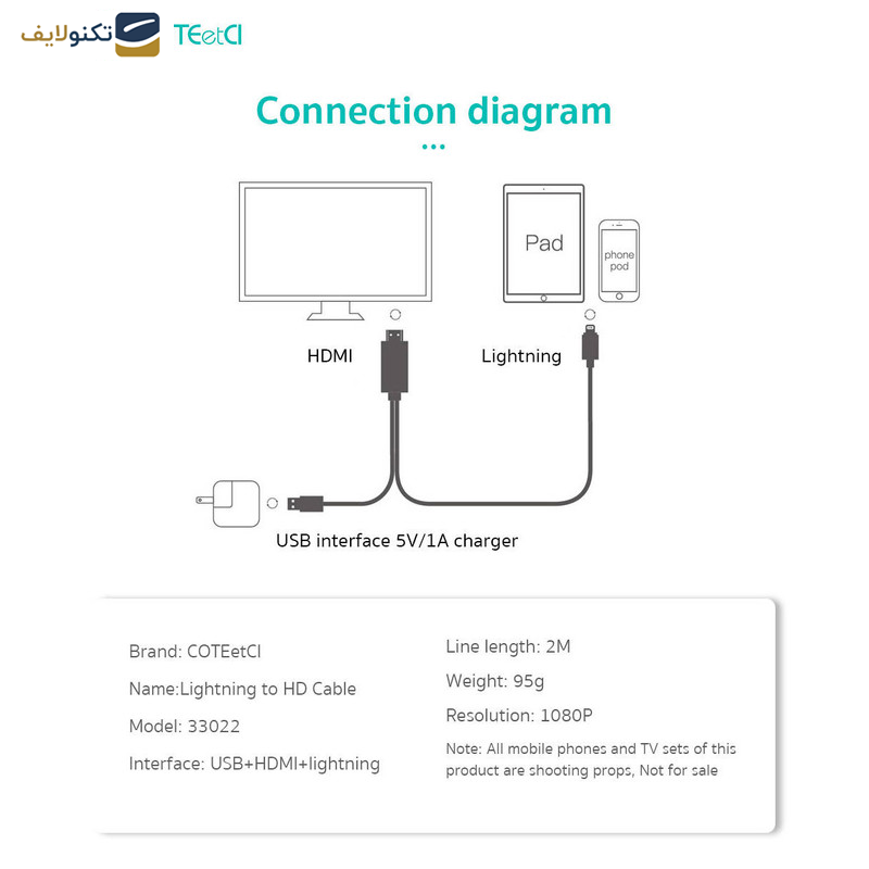 کابل تبدیل HDMI به لایتنینگ/USB کوتتسی مدل 33022 طول 2 متر کابل تبدیل HDMI به لایتنینگ/USB کوتتسی مدل 33022 طول 2 متر