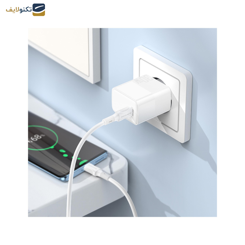 شارژر دیواری 30 وات بروفون مدل BA77A PD به همراه کابل تبدیل usb-c