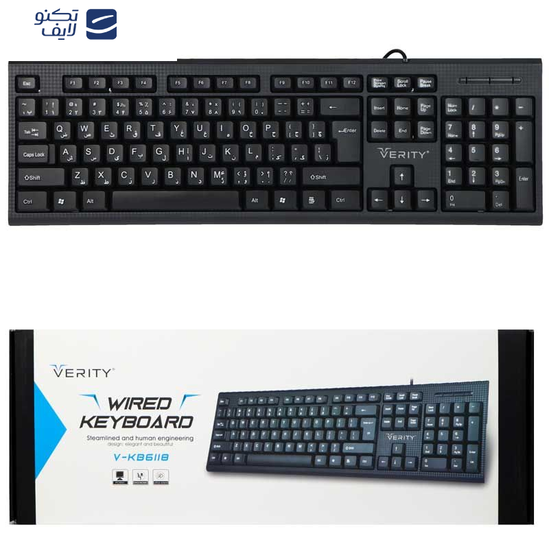 کیبورد وریتی مدل V-KB6118 با حروف فارسی کیبورد وریتی مدل V-KB6118 با حروف فارسی