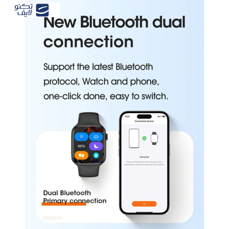 ساعت هوشمند میکروویر مدل Watch9-Amoled دارای قابلیت های صفحه نمایش رنگی، صفحه نمایش لمسی، کنترل موسیقی، کنترل سطح اکسیژن خون، قابلیت مکالمه از طریق بلوتوث، پشتیبانی از زبان فارسی و بند سیلیکون ساعت هوشمند میکروویر مدل Watch9-Amoled دارای قابلیت های صفحه نمایش رنگی، صفحه نمایش لمسی، کنترل موسیقی، کنترل سطح اکسیژن خون، قابلیت مکالمه از طریق بلوتوث، پشتیبانی از زبان فارسی و بند سیلیکون
