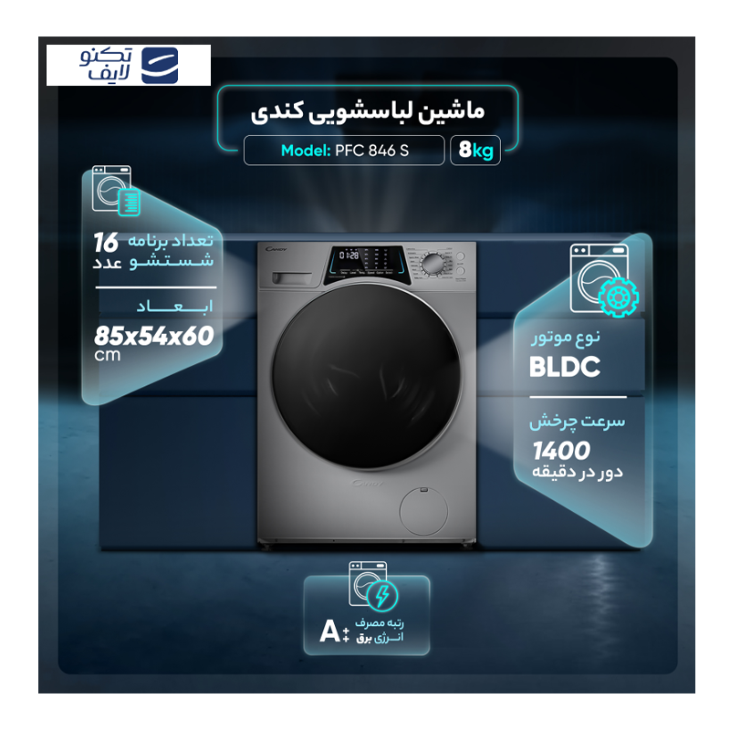 ماشین لباسشویی اتوماتیک کندی مدل PFC 846 S ظرفیت ۸ کیلوگرم ماشین لباسشویی اتوماتیک کندی مدل PFC 846 S ظرفیت ۸ کیلوگرم