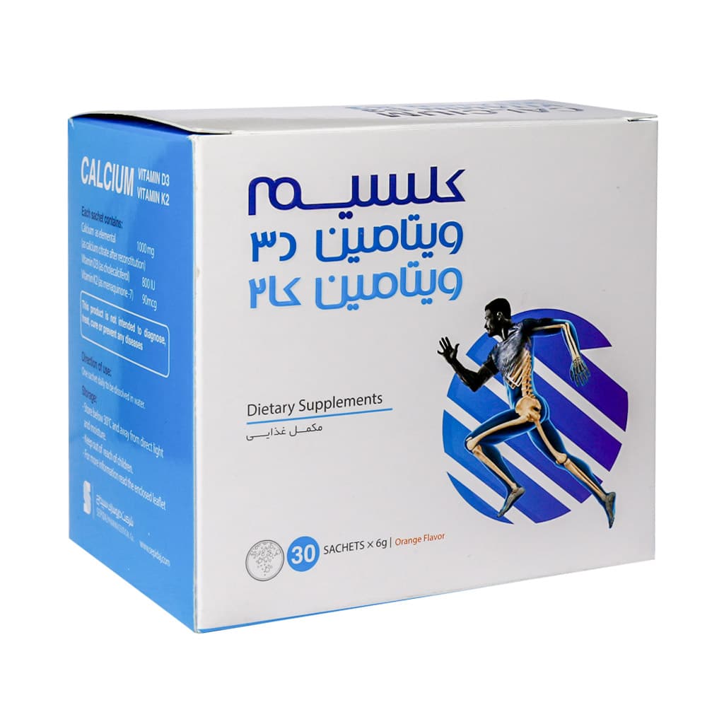 ساشه کلسیم ویتامین D3 ویتامین K2 سپیداج 30 عدد ساشه کلسیم ویتامین D3 ویتامین K2 سپیداج 30 عدد
