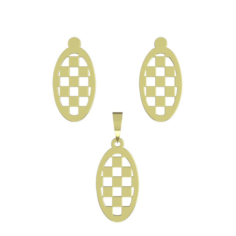 نیم ست طلا 18 عیار زنانه مدوپد مدل بیضی شطرنجی کد NA11491