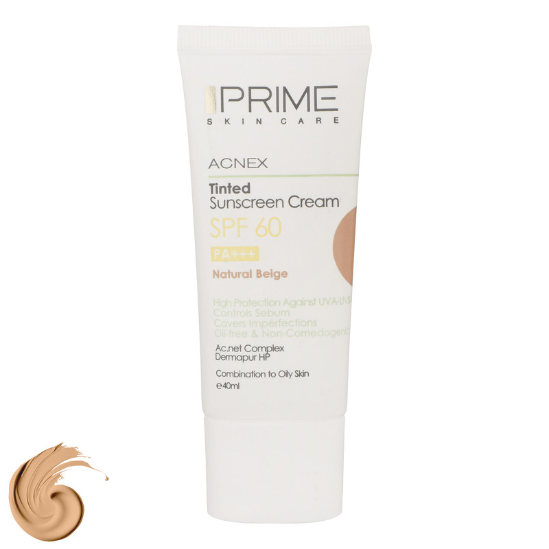 کرم ضدآفتاب رنگی پرایم مدل Acnex Beige SPF60، مناسب پوستهای چرب، حجم 40 میلیلیتر کرم ضدآفتاب رنگی پرایم مدل Acnex Beige SPF60، مناسب پوستهای چرب، حجم 40 میلیلیتر