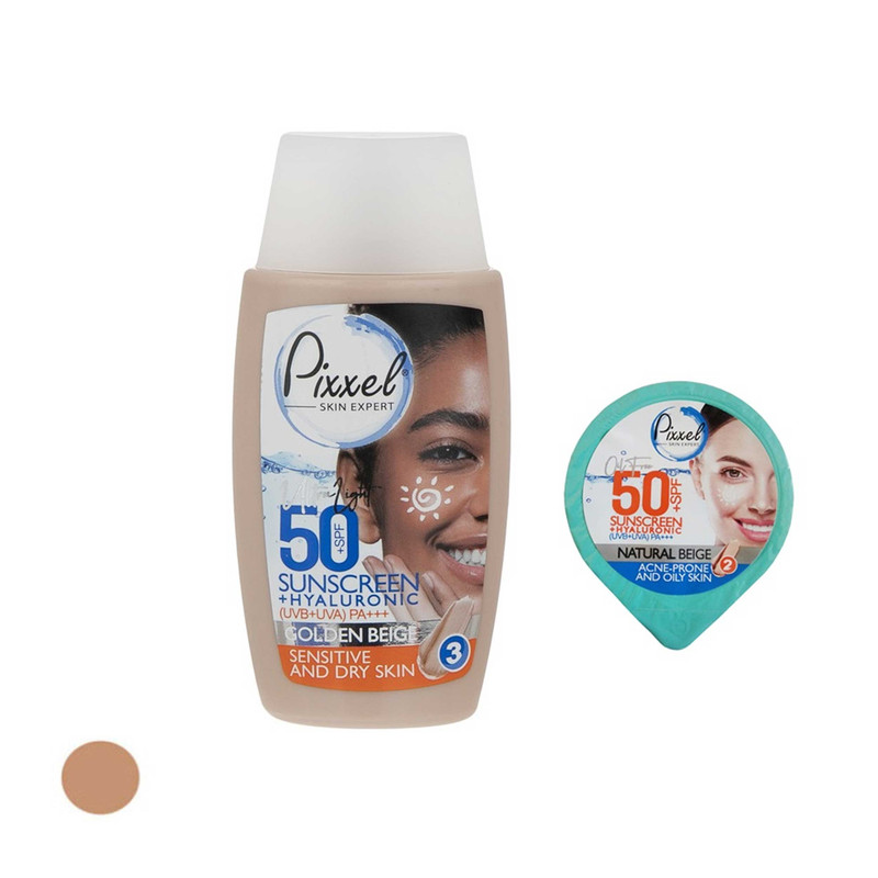 کرم ضد آفتاب رنگی پیکسل SPF 50 مدل 03 مناسب پوست های خشک حجم 50 میلیلیتر به همراه کرم ضد آفتاب رنگی پیکسل مدل SPF 50 حجم 7 میلی لیتر کرم ضد آفتاب رنگی پیکسل SPF 50 مدل 03 مناسب پوست های خشک حجم 50 میلیلیتر به همراه کرم ضد آفتاب رنگی پیکسل مدل SPF 50 حجم 7 میلی لیتر