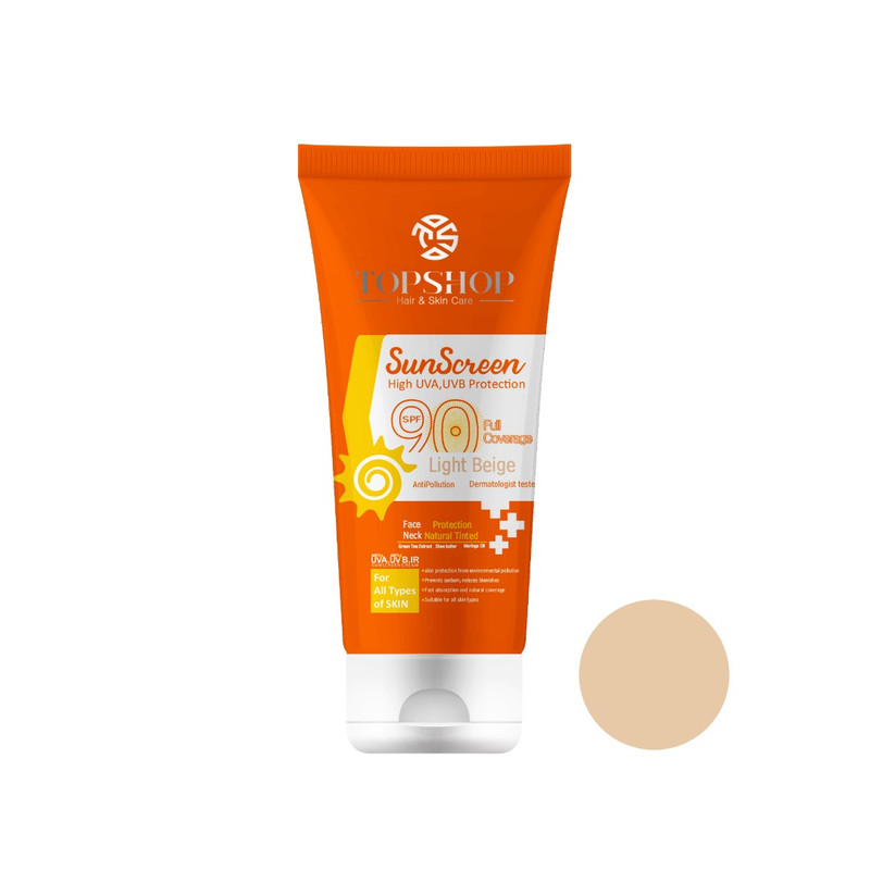 کرم ضد آفتاب رنگی تاپ شاپ مدل Light Beige SPF 90 مناسب انواع پوست حجم 50 میلی لیتر کرم ضد آفتاب رنگی تاپ شاپ مدل Light Beige SPF 90 مناسب انواع پوست حجم 50 میلی لیتر