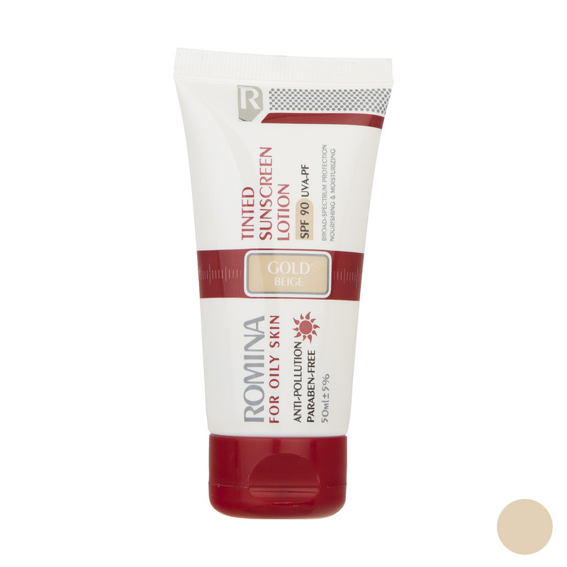 لوسیون ضد آفتاب رومینا مدل Gold Beige-90 حجم 50 میلی لیتر لوسیون ضد آفتاب رومینا مدل Gold Beige-90 حجم 50 میلی لیتر