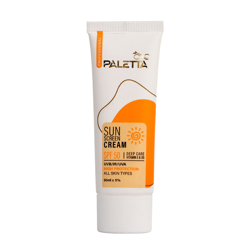کرم ضد آفتاب بدون رنگ پالتا +SPF 50 مدل High protection محافظ UVA،UVB مناسب انواع پوست حجم 50 میلیلیتر