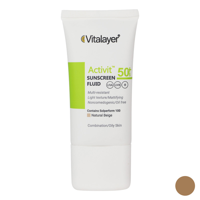 کرم ضد آفتاب رنگی ویتالیر SPF 50 مدل Activit مناسب پوستهای چرب حجم 50 میلیلیتر