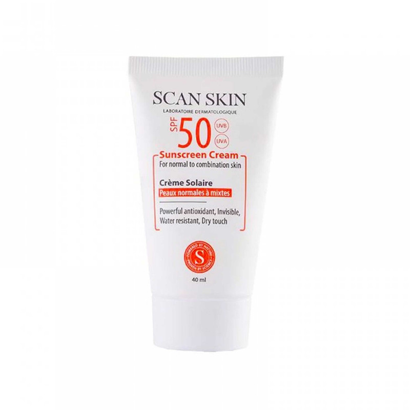 کرم ضدآفتاب بیرنگ اسکن اسکین مدل SPF50، مناسب پوستهای معمولی و مختلط، حجم 40 میلیلیتر کرم ضدآفتاب بیرنگ اسکن اسکین مدل SPF50، مناسب پوستهای معمولی و مختلط، حجم 40 میلیلیتر