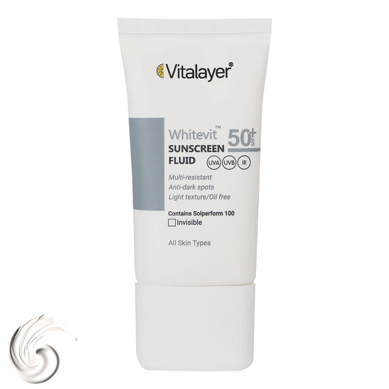 فلوئید ضدآفتاب بیرنگ ویتالیر SPF50 مدل Whitevit مناسب انواع پوست، حجم 50 میلیلیتر فلوئید ضدآفتاب بیرنگ ویتالیر SPF50 مدل Whitevit مناسب انواع پوست، حجم 50 میلیلیتر