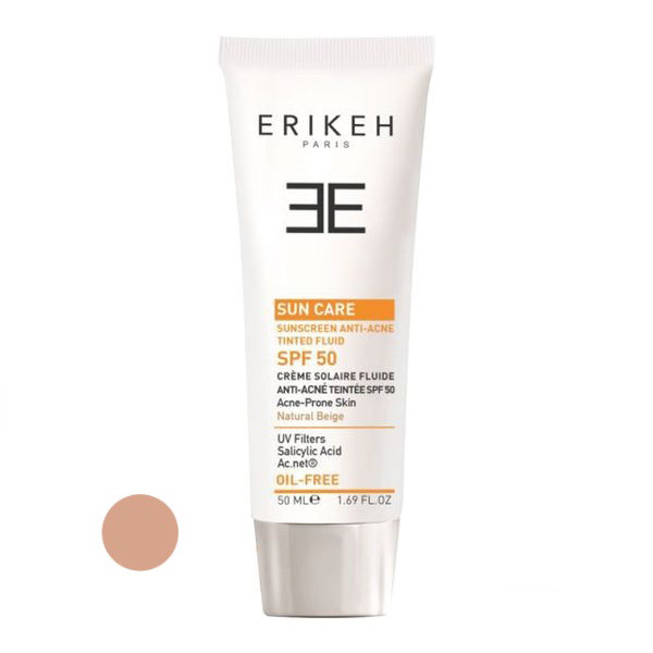 کرم ضد آفتاب رنگی اریکه SPF50 مدل آنتی آکنه مناسب پوست های آکنهای حجم 50 میلی لیتر کرم ضد آفتاب رنگی اریکه SPF50 مدل آنتی آکنه مناسب پوست های آکنهای حجم 50 میلی لیتر