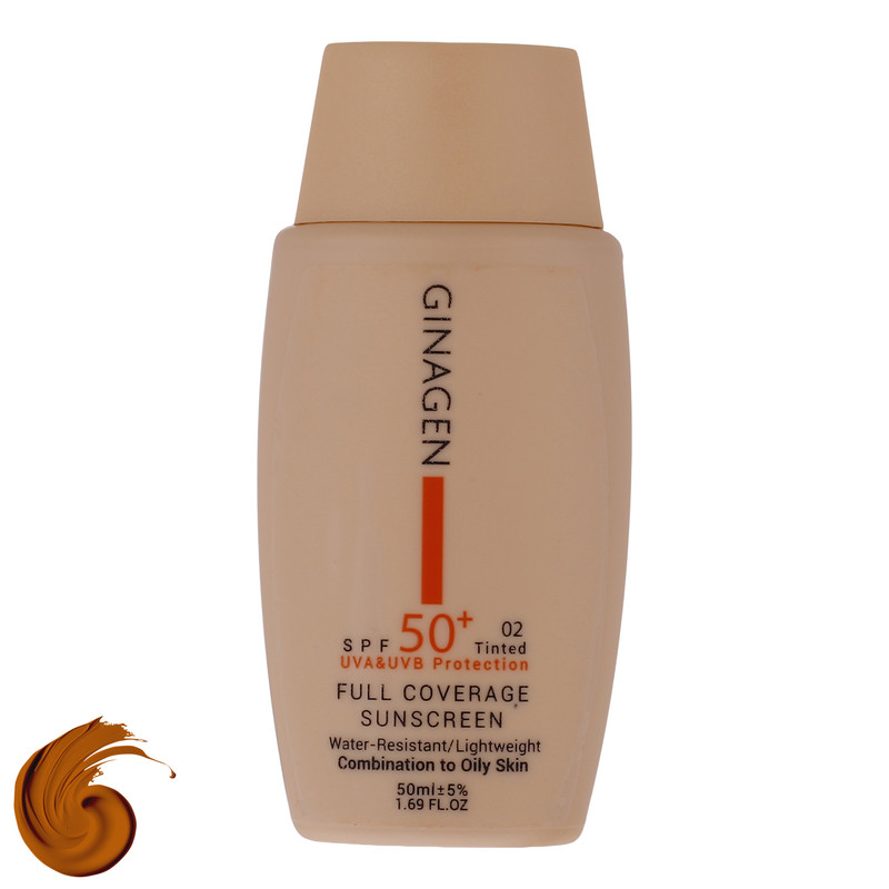 کرم ضدآفتاب ژیناژن SPF50 مدل 02، مناسب پوستهای چرب، حجم 50 میلیلیتر