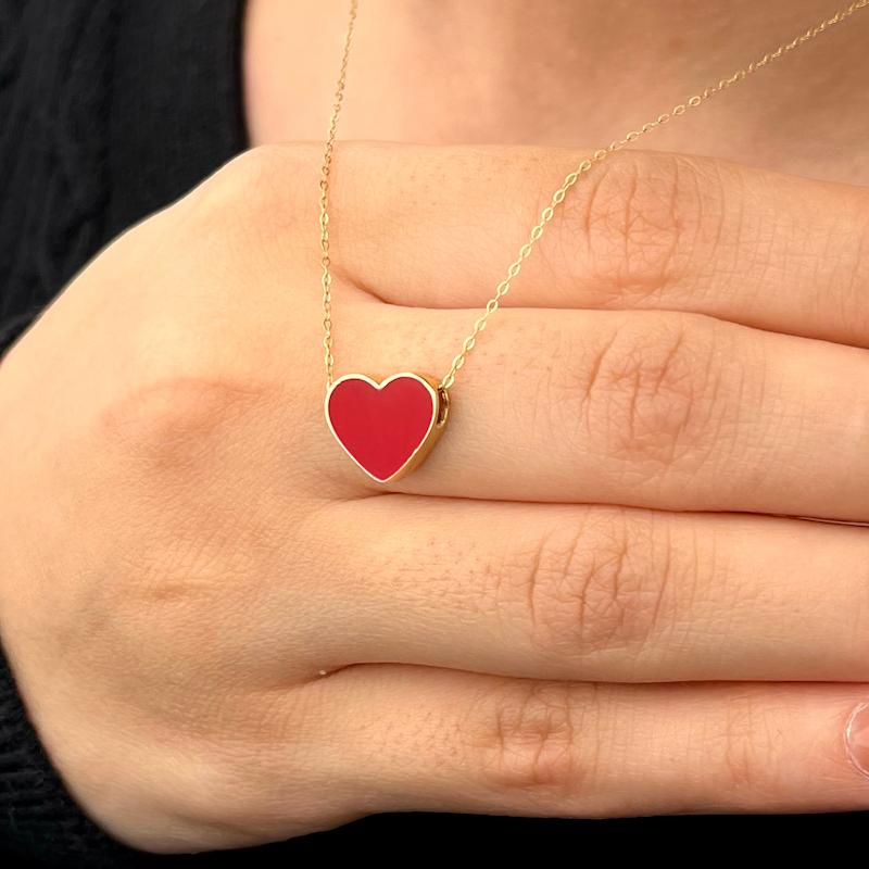 آویز گردنبند طلا 18 عیار زنانه دیانا مدل قلب میناکاری بزرگ