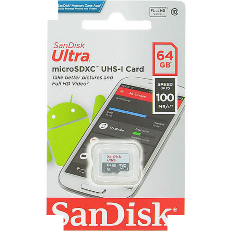 کارت حافظه microSDXC مدل Ultra کلاس 10 استاندارد UHS-I U1 سرعت 100MBps ظرفیت 64 گیگابایت کارت حافظه microSDXC مدل Ultra کلاس 10 استاندارد UHS-I U1 سرعت 100MBps ظرفیت 64 گیگابایت