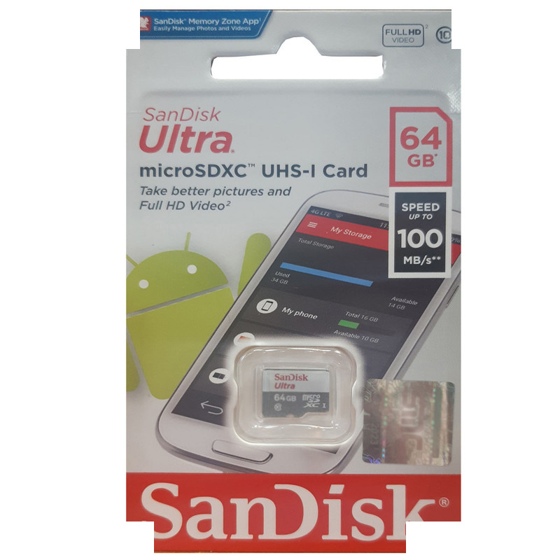 کارت حافظه microSDXC مدل Ultra کلاس 10 استاندارد UHS-I U1 سرعت 100MBps ظرفیت 64 گیگابایت کارت حافظه microSDXC مدل Ultra کلاس 10 استاندارد UHS-I U1 سرعت 100MBps ظرفیت 64 گیگابایت