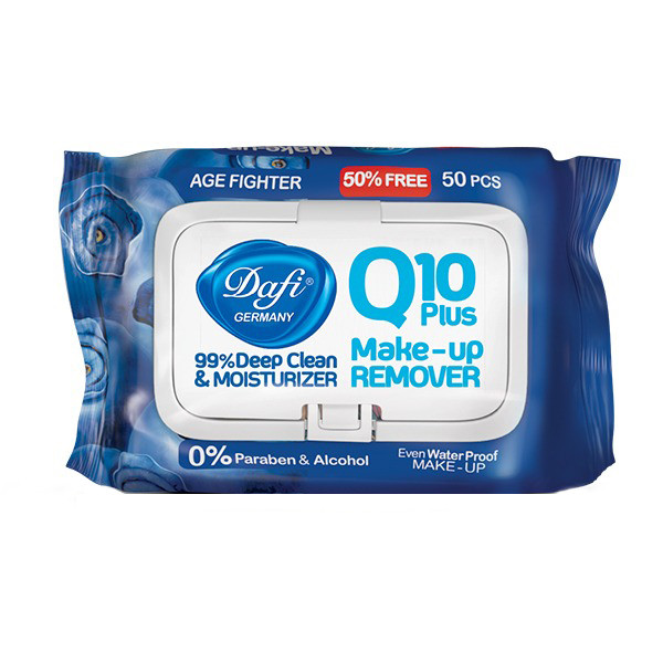 دستمال پاک کننده آرایشی دافی مدل Q10 PLUS ضد پیری بسته 50 عددی دستمال پاک کننده آرایشی دافی مدل Q10 PLUS ضد پیری بسته 50 عددی