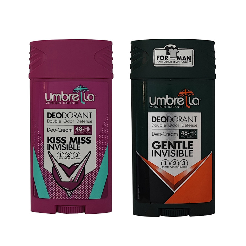 استیک ضد تعریق مردانه آمبرلا مدل GENTLE INVISIBLE حجم 90 میلی لیتر به همراه استیک ضد تعریق زنانه آمبرلا مدل KISS MISS استیک ضد تعریق مردانه آمبرلا مدل GENTLE INVISIBLE حجم 90 میلی لیتر به همراه استیک ضد تعریق زنانه آمبرلا مدل KISS MISS