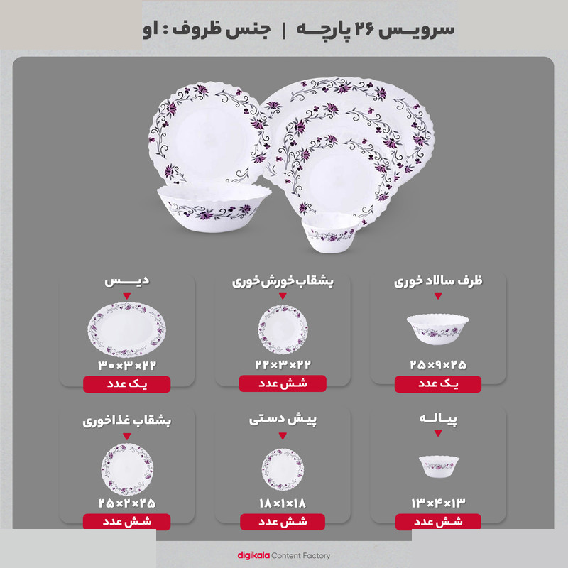 سرویس غذا خوری 26 پارچه پارس اپال مدل لیندا کد 124