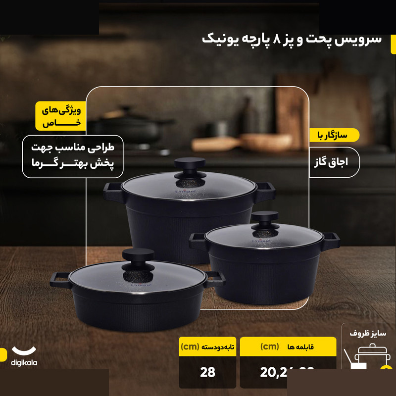 سرویس پخت و پز 8 پارچه یونیک مدل دیاموند کد 8500