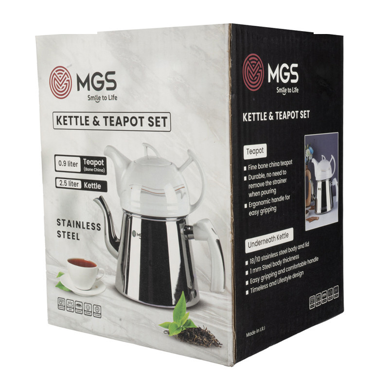 ست کتری و قوری ام جی اس مدل 81019 گنجایش کتری 2.5 لیتر گنجایش قوری 0.9 لیتر