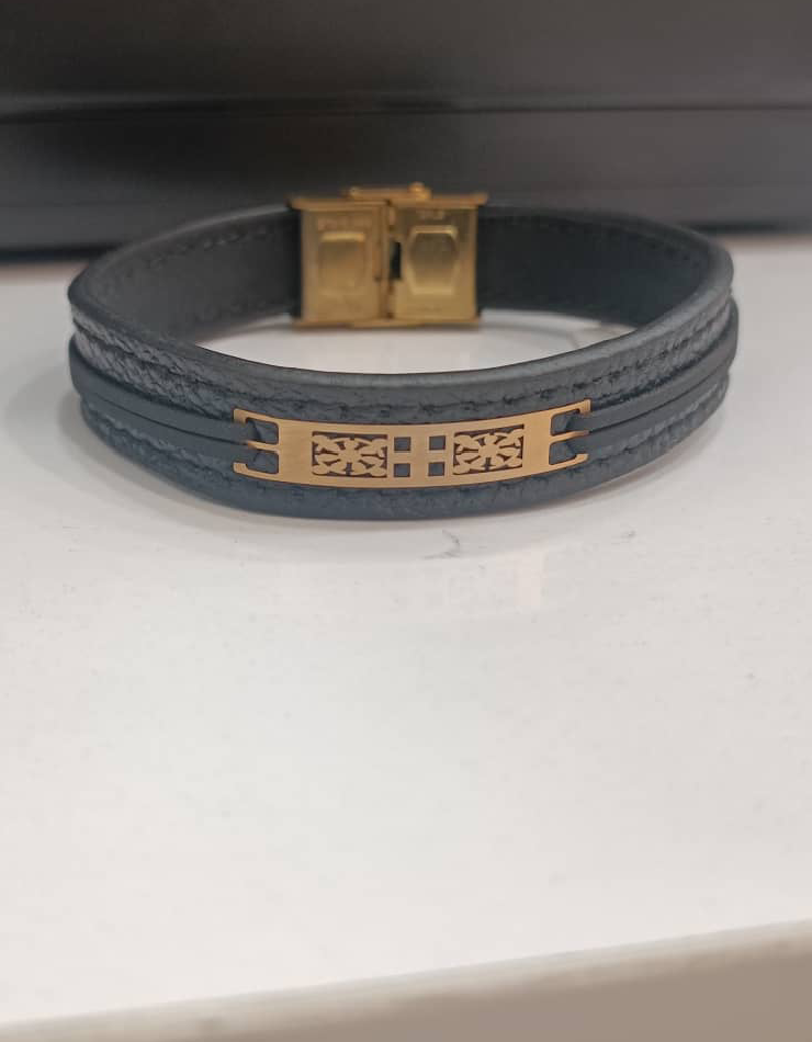 دستبند چرم و طلا 18 عیار اپال گلد مردانه  0170