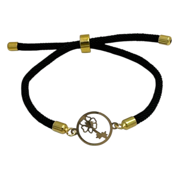 دستبند طلا 18 عیار مشکی با پلاک طلا طرح گل مدل BSG35 دستبند طلا 18 عیار مشکی با پلاک طلا طرح گل مدل BSG35