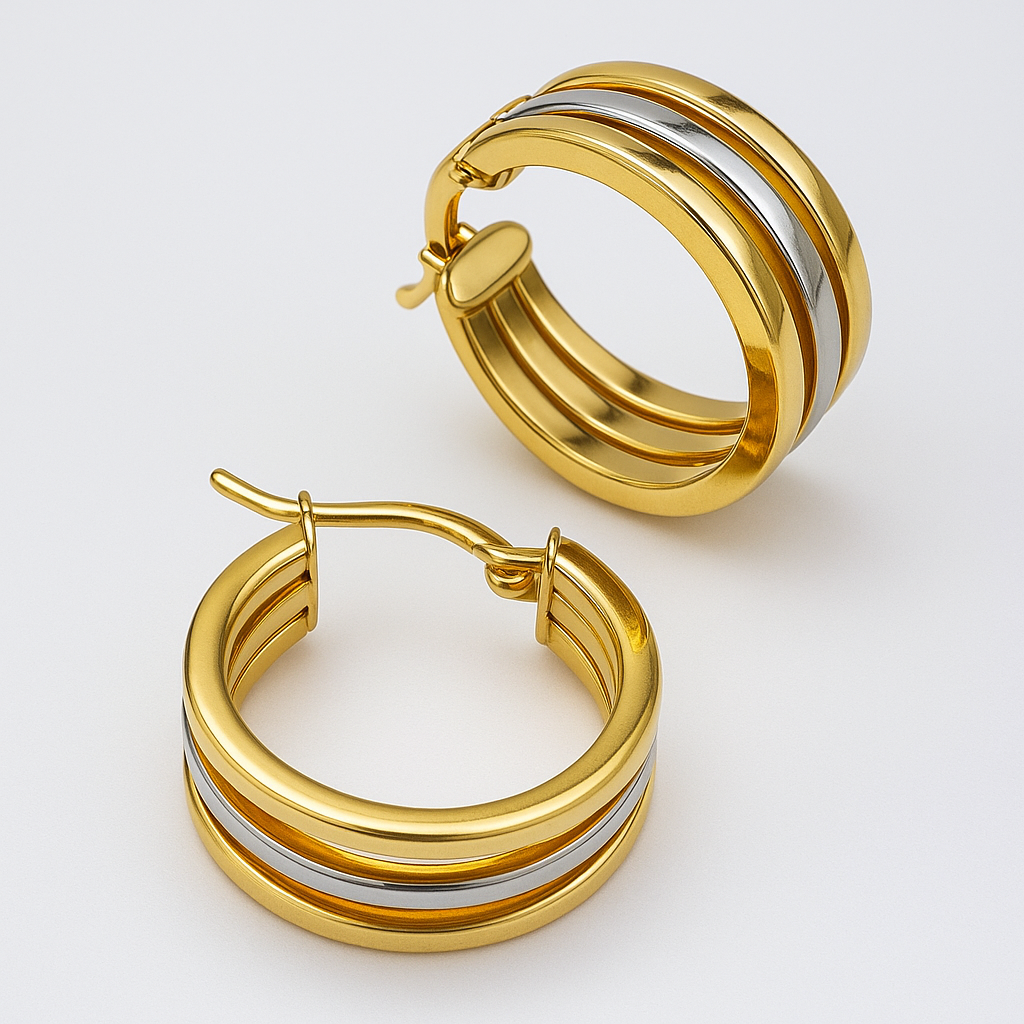 گوشواره طلا 18 عیار زنانه دایره ای سوبل دو رنگ قطر 2 سانت کد 223