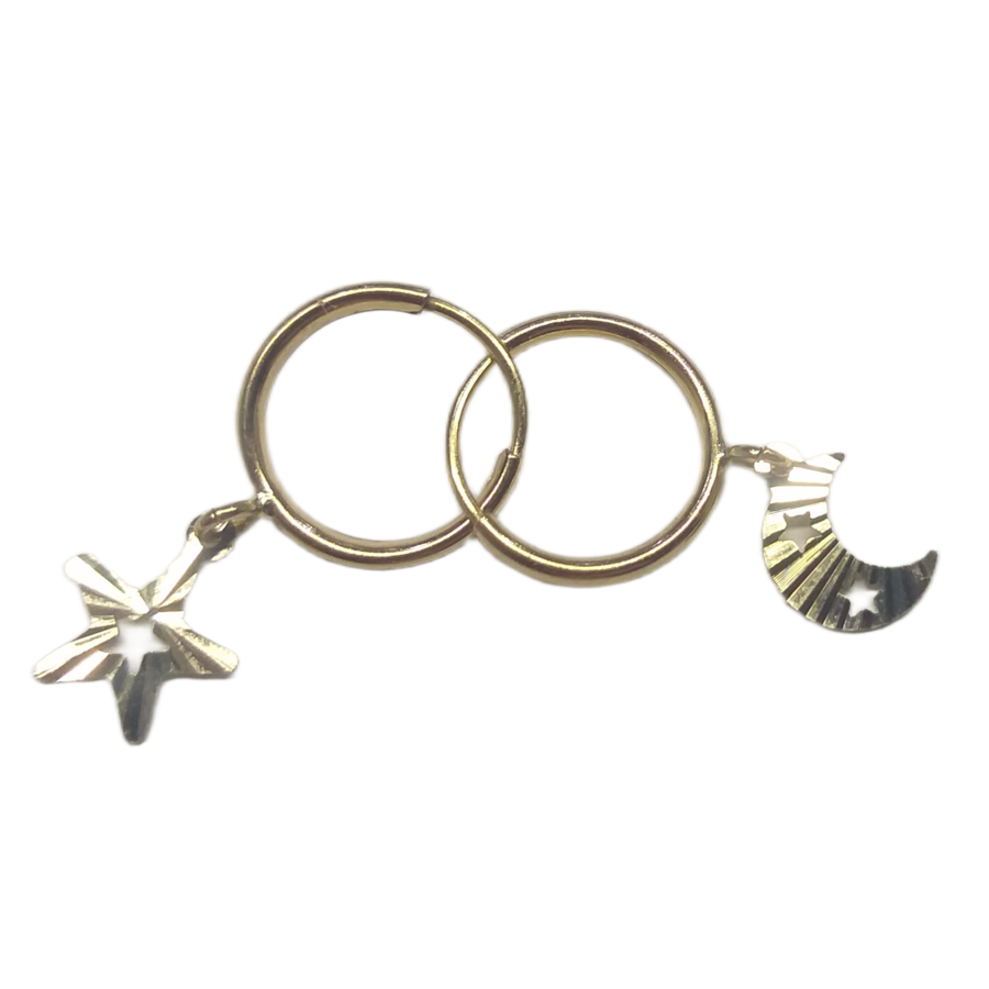 گوشواره طلا 18 عیار زنانه لاوندر طرح آویز دار ماه و ستاره کد 358