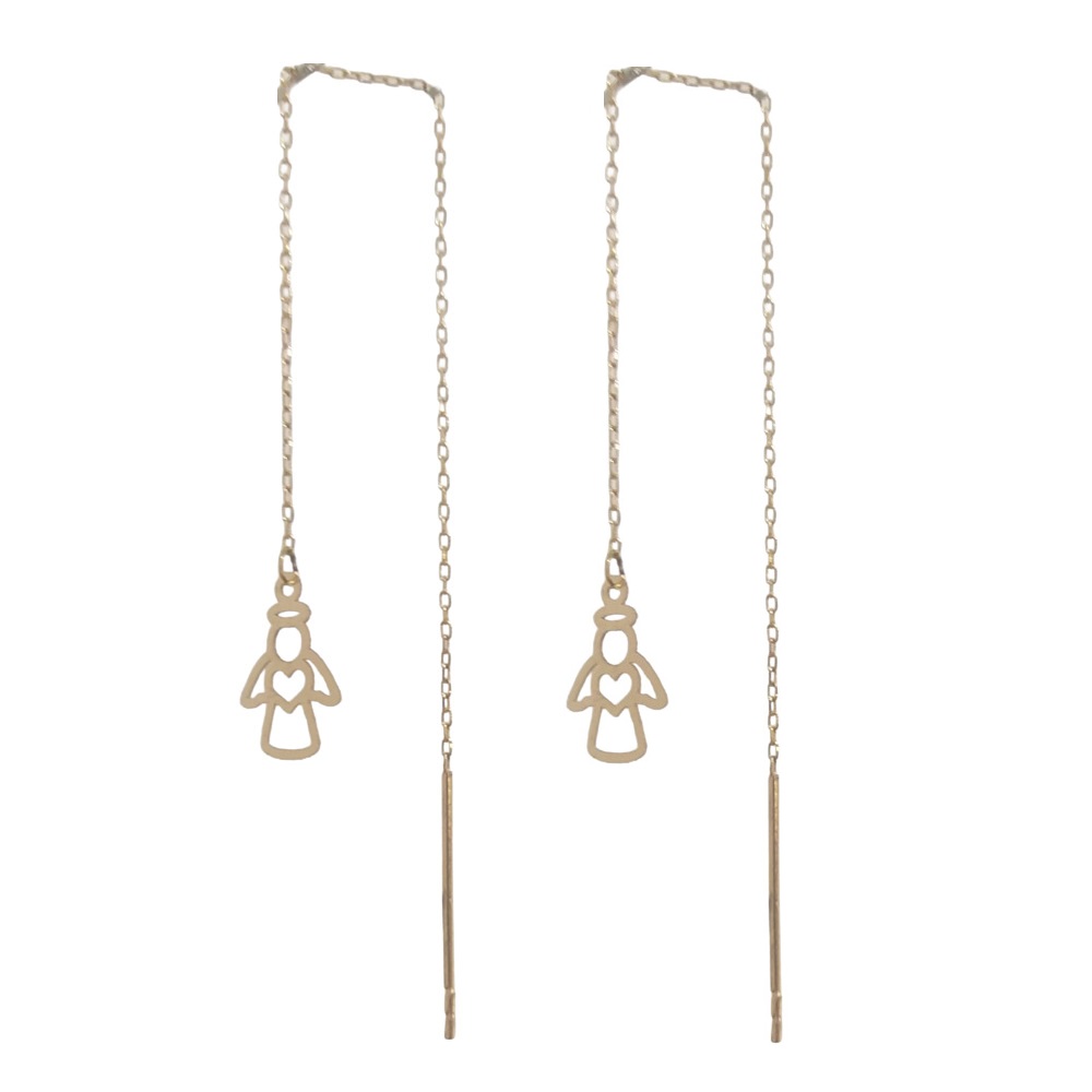 گوشواره طلا 18 عیار زنانه بخیه ای طرح فرشته کد 418