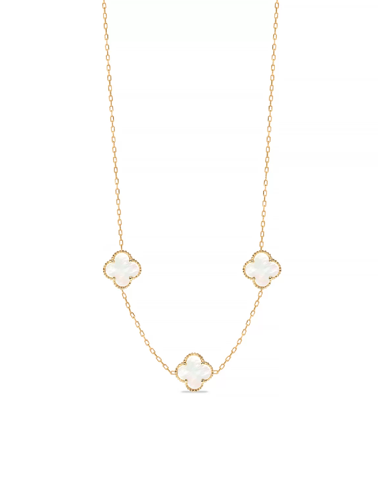 گردنبند طلا 18عیار اپال گلد مدل ونکلیف سفید سه گل