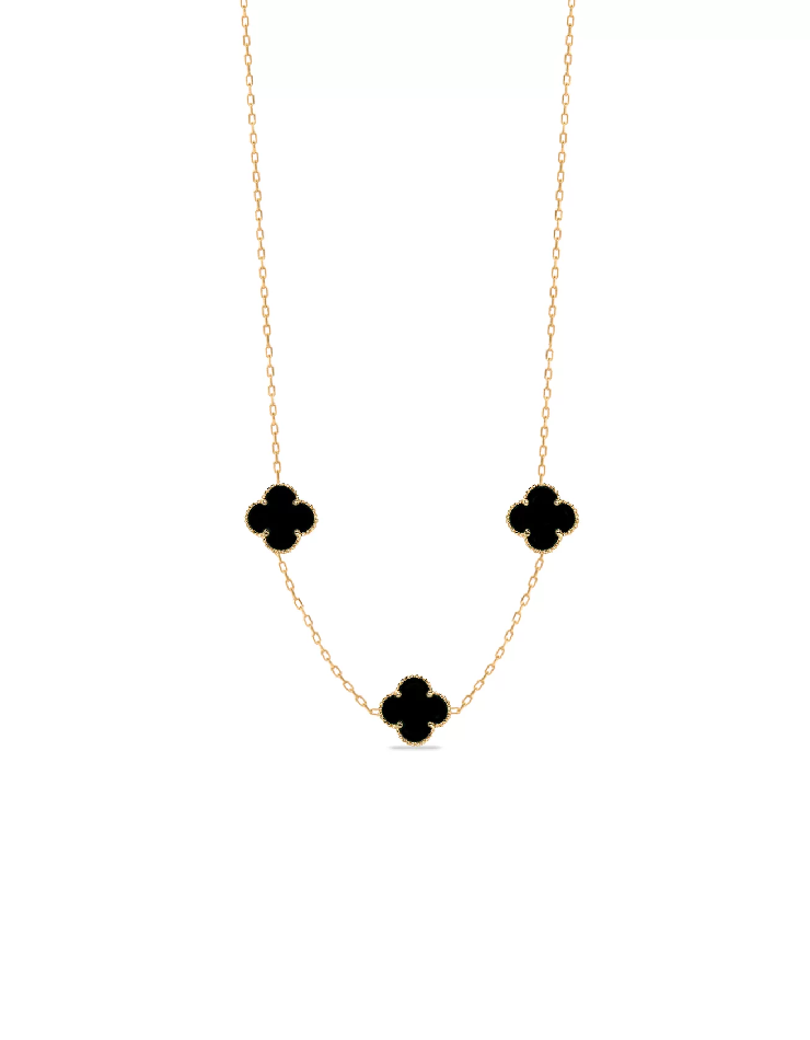 گردنبند طلا 18عیار اپال گلد مدل  سه گل ونکلیف مشکی